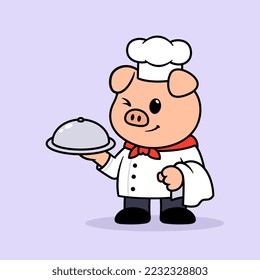 Pig Chef Holding Tray Illustration
