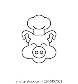 Pig chef icon. Outline thin line flat illustration. Isolated on white background. 