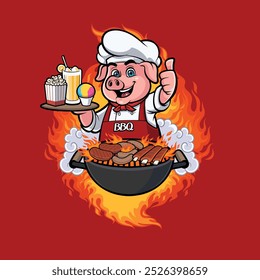 Cerdo Chef mascota Diseño para restaurante de barbacoa