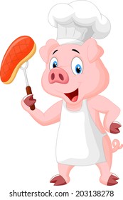 Pig Chef with roasted steak