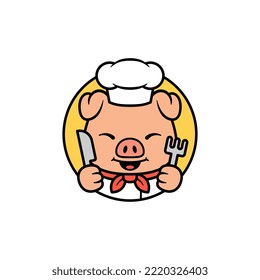 Pig Chef Round Logo Illustration