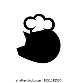 Schweinekoteletts einfaches Logo, Schweinekopf Silhouette und Kochzeichen