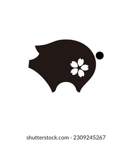 pig and cherry blossom, Japanese style vector icon illustration