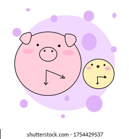 Pig and chick with clock