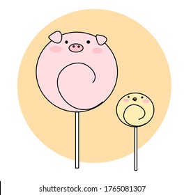 Pig and chick with lolipop