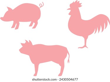 Pig, chicken and cow silhouette illustration