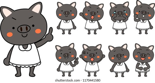 Pig child's emotional expression set