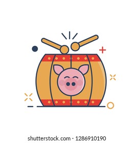 Pig Chinese New Year 2019 Icon | Tangu Drum Chinese Icon - with Outline Filled Style