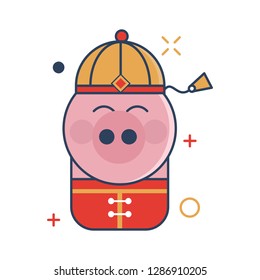 Pig Chinese New Year 2019 Icon | Pig boy Icon - with Outline Filled Style