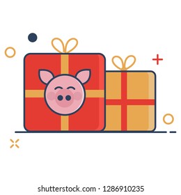 Pig Chinese New Year 2019 Icon | GIft Icon - with Outline Filled Style
