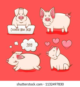 Pig, Chinese New Year symbol of 2019, vector set