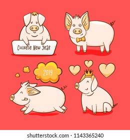 Pig, Chinese New Year symbol of 2019, vector set
