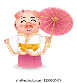 pig in Chinese style, traditional Chinese costume