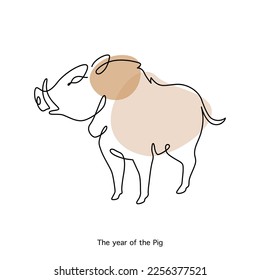 Pig Chinese Zodiac Sign in minimal line art style, isolated vector illustration