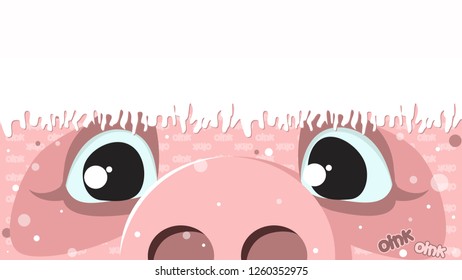 Pig, Christmas background with a pig in Santa Claus hat. Congratulation, festive background. Vector