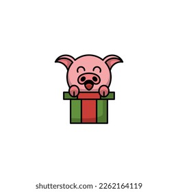 pig in christmas gift cute logo