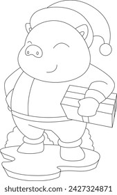 Pig Christmas Package Animal Vector Graphic Art Illustration