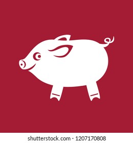 Pig. Christmas tree toy. Templates for laser cutting, plotter cutting, wood carving or printing. Vector monochrome illustration of cute animal. Chinese Zodiac Sign Year of Pig. New Year 2019.