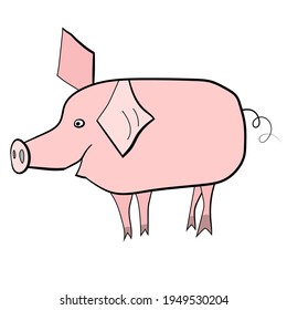 Pig clipart. Vector illustration of funny hand drawn pig. Funny pig cartoon character. 