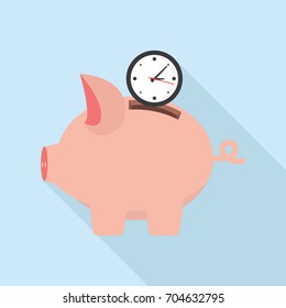 Pig and clock icon. Safe time concept.