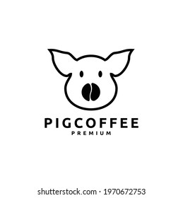 Pig Coffee Bean Logo Vector Design Icon Illustration