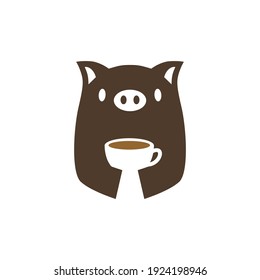 pig coffee cup drink logo vector icon illustration