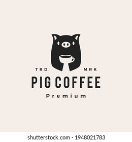 pig coffee hipster vintage logo vector icon illustration