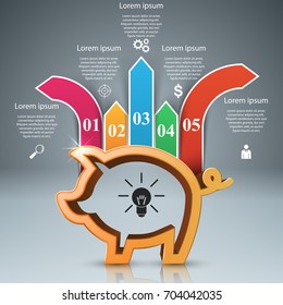 Pig coin. Bussines infographic. Marketing icon Vector eps 10