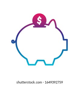 pig and coin gradient line style icon of money financial item banking commerce market payment buy currency accounting and invest theme Vector illustration