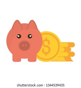 pig with coins isolated icon