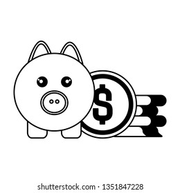 pig with coins isolated icon
