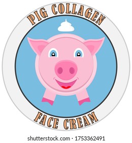 Pig collagen. Template design for label cosmetic cream or mask for face. Vector illustration.