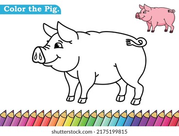 Pig coloring page. isolated coloring book. color pages for kids. Pig isolated.