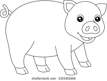 Pig Coloring Page Isolated for Kids