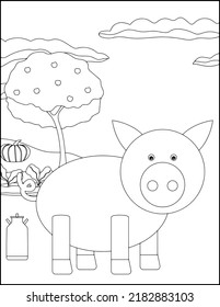 Pig coloring pages vector illustration