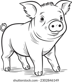 A Pig, a colouring book for kids, easy to colour, vector illustration, Vector, Annimals