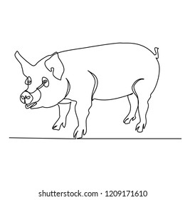 Pig. Continuous drawing with one line. Vector.