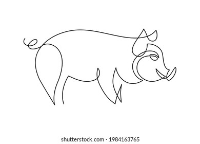 Pig in continuous line art drawing style. Minimalist black linear sketch isolated on white background. Vector illustration