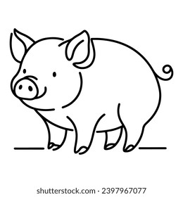 Cerdo en estilo de dibujo de línea continua. Silueta de cerdo abstracta diseño lineal minimalista negro aislado en fondo blanco. Ilustración del vector