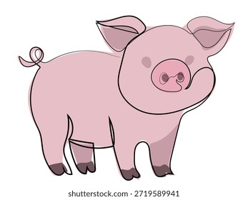 Pig in a continuous line drawing.