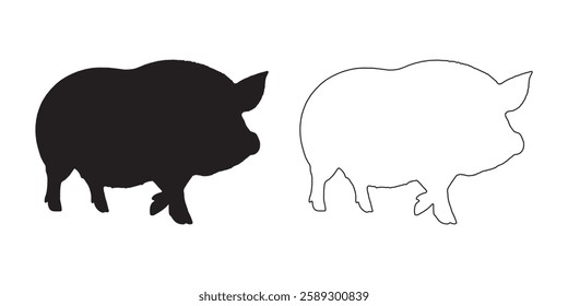 Pig Contour Silhouette - Artistic Pig Vector for Merchandise
