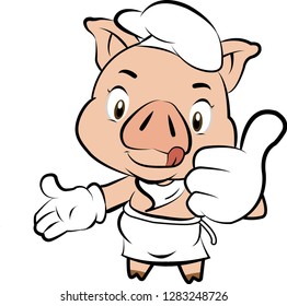 pig cook giving thumb up