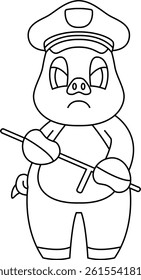 Pig Cop Baton Police Animal Vector Graphic Art Illustration