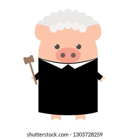 Pig in the costume of judges, the profession. Funny pig, vector