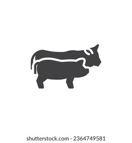 Vektorsymbol für Schwein und Kuh. volles Flachzeichen für mobiles Konzept und Webdesign. Landwirtschaftliche Tiere Symbol. Tiersymbol, Logo-Abbildung. Vektorgrafik