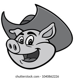 Pig with Cowboy Illustration - A vector cartoon illustration of a Pig with Cowboy.