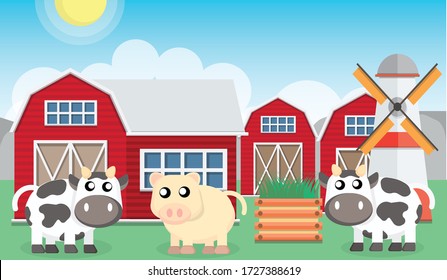 pig and cows on the farm