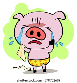 Pig cry cartoon vector 10