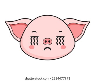 Pig Crying Face Head Kawaii Sticker