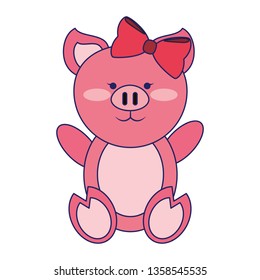 Pig cute animal blue lines